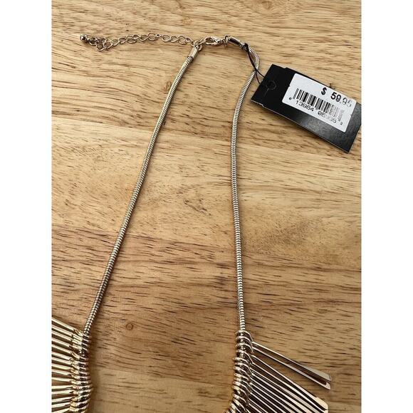 Ballet Fringe Pine Needle Shimmering Gold-tone Rods Fashion Statement Necklace - Picture 6 of 10